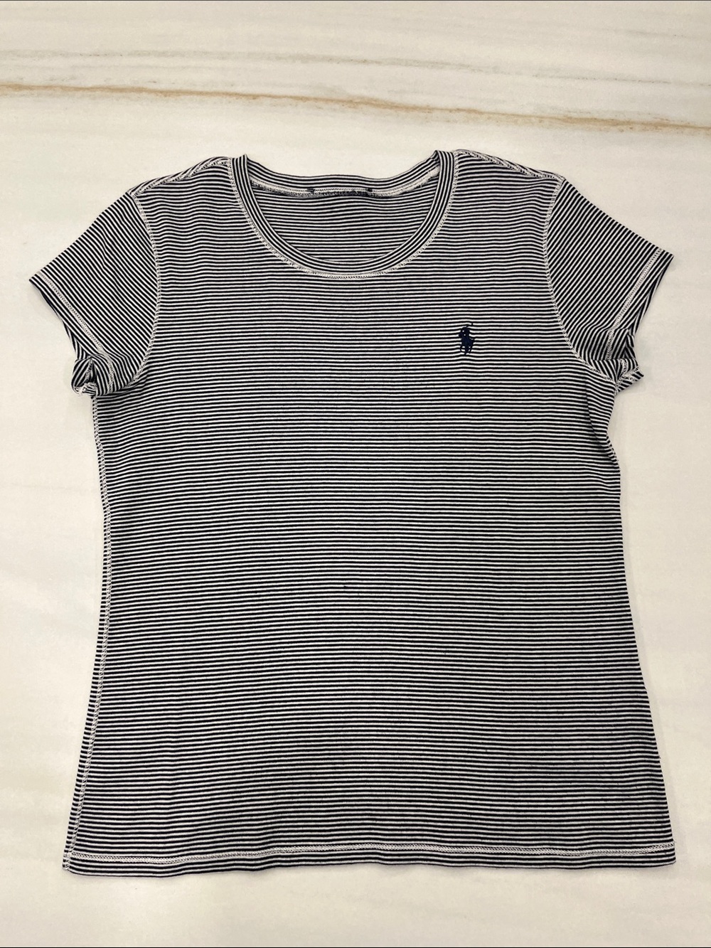 Ralph Lauren Navy & White Thin-Striped Crew Tee